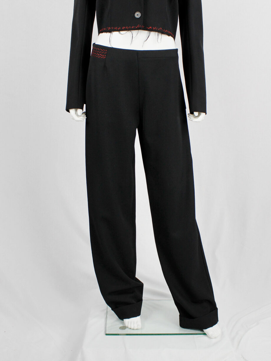 Jurgi Persoons black loose trousers with red stitched waistband and spiral waist fall 1999 (2)