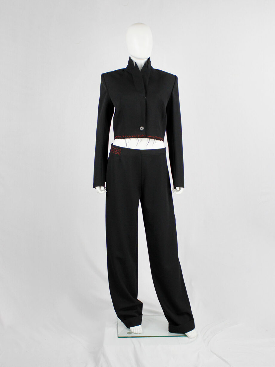 Jurgi Persoons black loose trousers with red stitched waistband and spiral waist fall 1999 (5)
