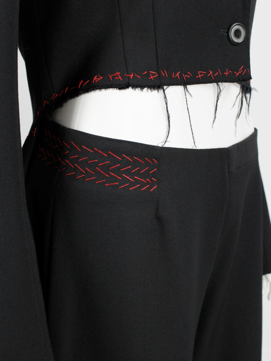 Jurgi Persoons black loose trousers with red stitched waistband and spiral waist fall 1999 (8)