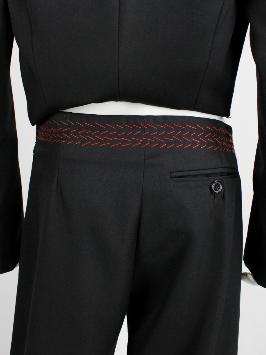 Jurgi Persoons black loose trousers with red stitched waistband and spiral waist fall 1999 (9)