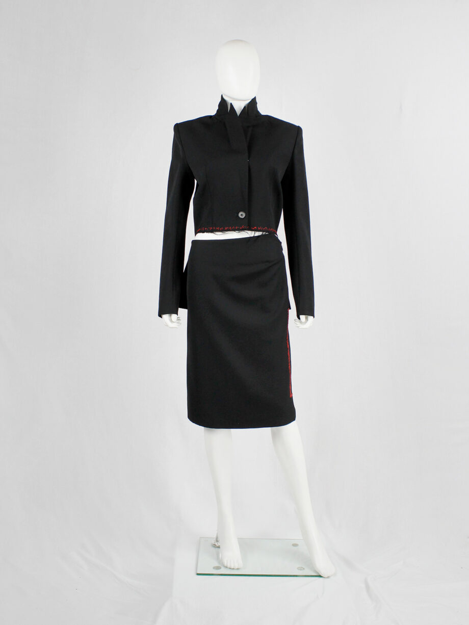 Jurgi Persoons black skirt with red stitched rectangular panel and spiral waist fall 1999 (1)