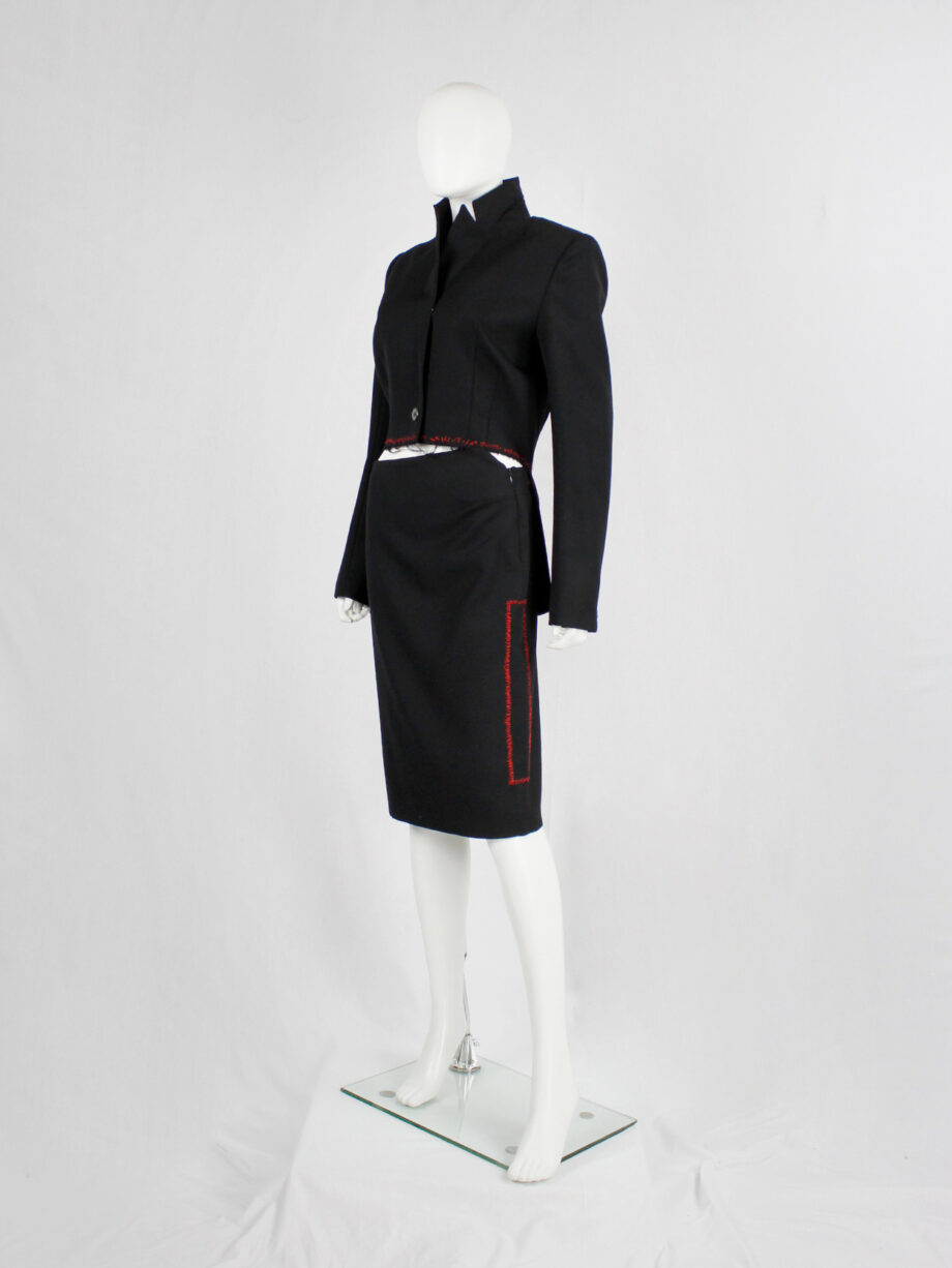 Jurgi Persoons black skirt with red stitched rectangular panel and spiral waist fall 1999 (2)