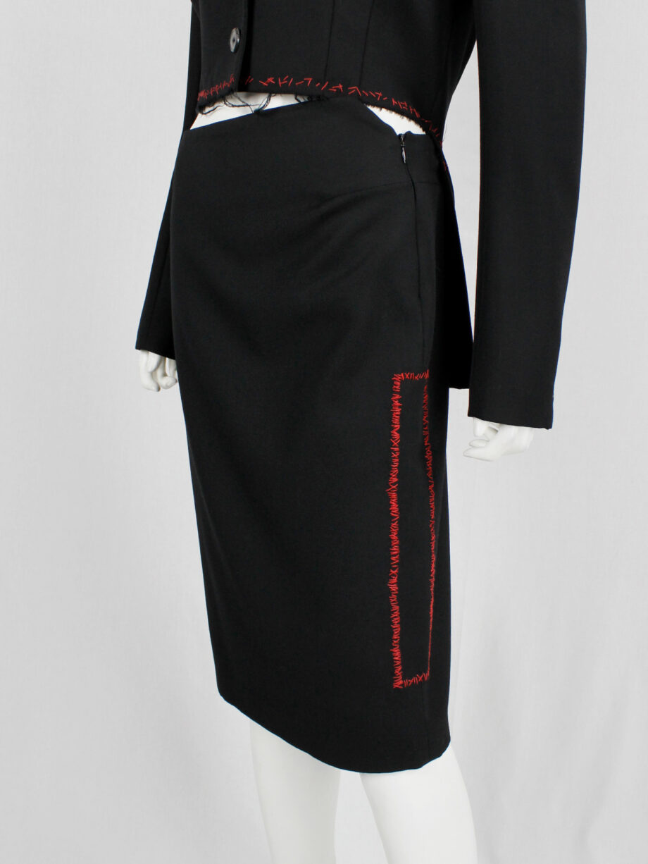 Jurgi Persoons black skirt with red stitched rectangular panel and spiral waist fall 1999 (3)