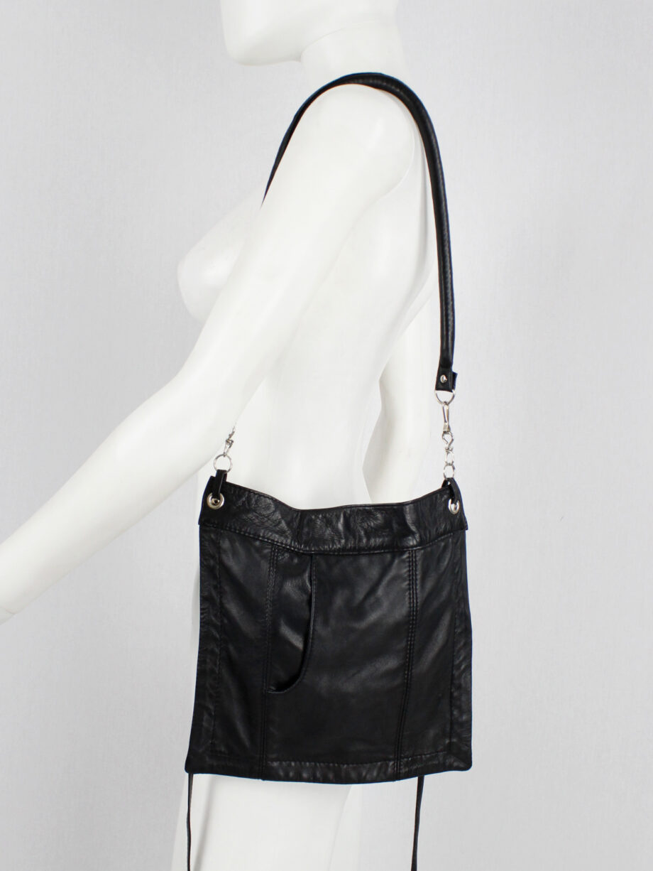 Lieve Van Gorp black leather fanny pack or shoulder bag with trouser pocket 1990s 90s (10)