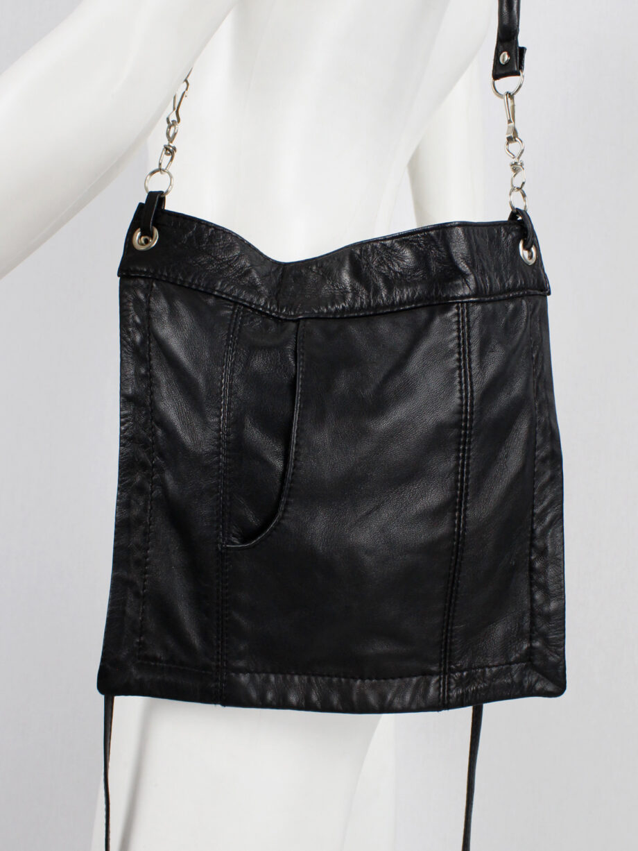 Lieve Van Gorp black leather fanny pack or shoulder bag with trouser pocket 1990s 90s (11)