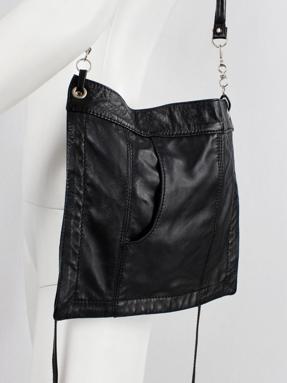 Lieve Van Gorp black leather fanny pack or shoulder bag with trouser pocket 1990s 90s (12)