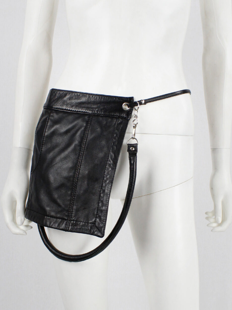 Lieve Van Gorp black leather fanny pack or shoulder bag with trouser pocket 1990s 90s (14)