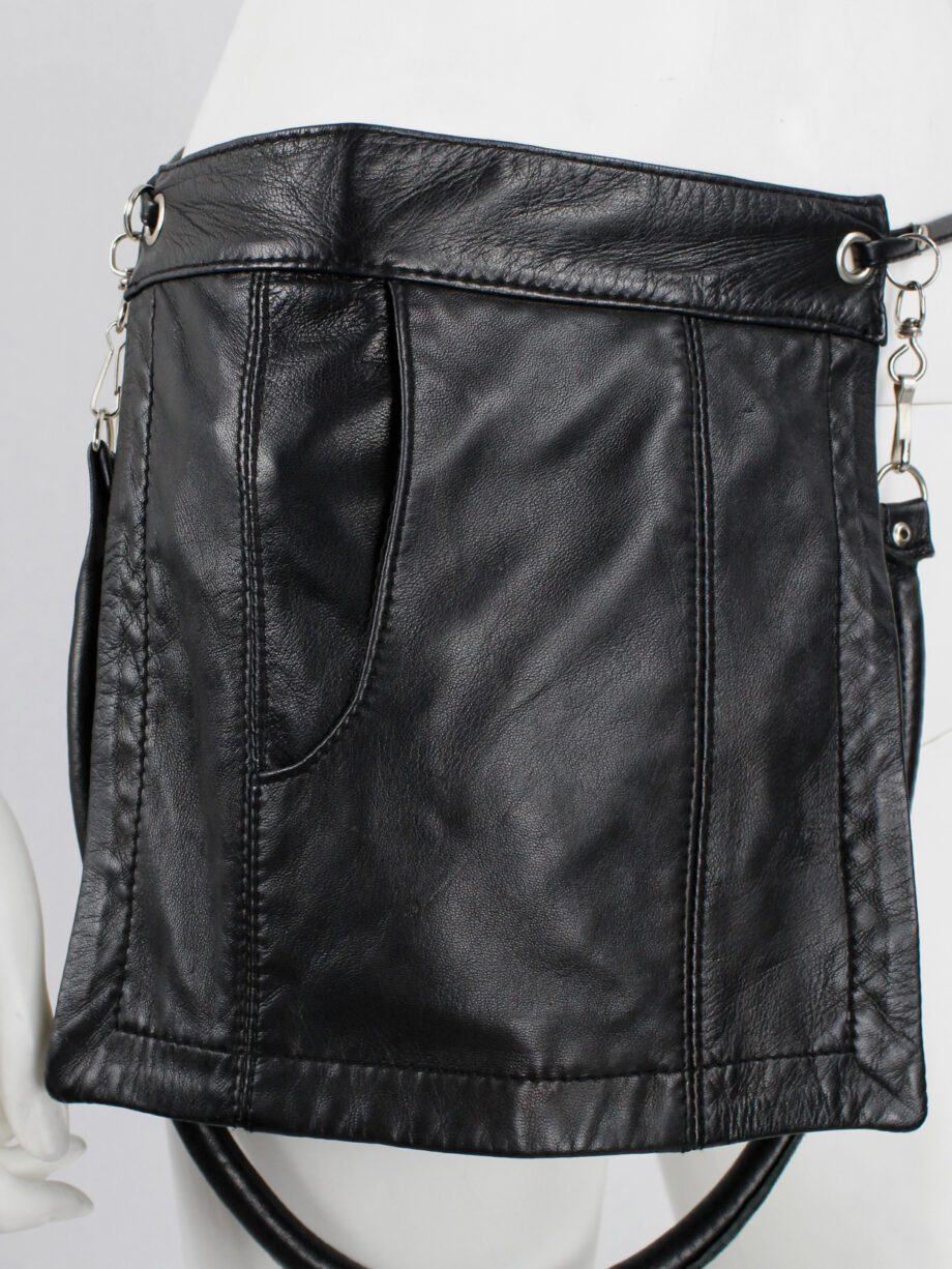 Lieve Van Gorp black leather fanny pack or shoulder bag with trouser pocket 1990s 90s (19)