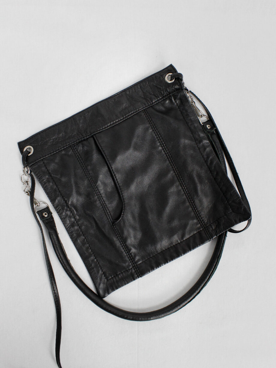Lieve Van Gorp black leather fanny pack or shoulder bag with trouser pocket 1990s 90s (2)