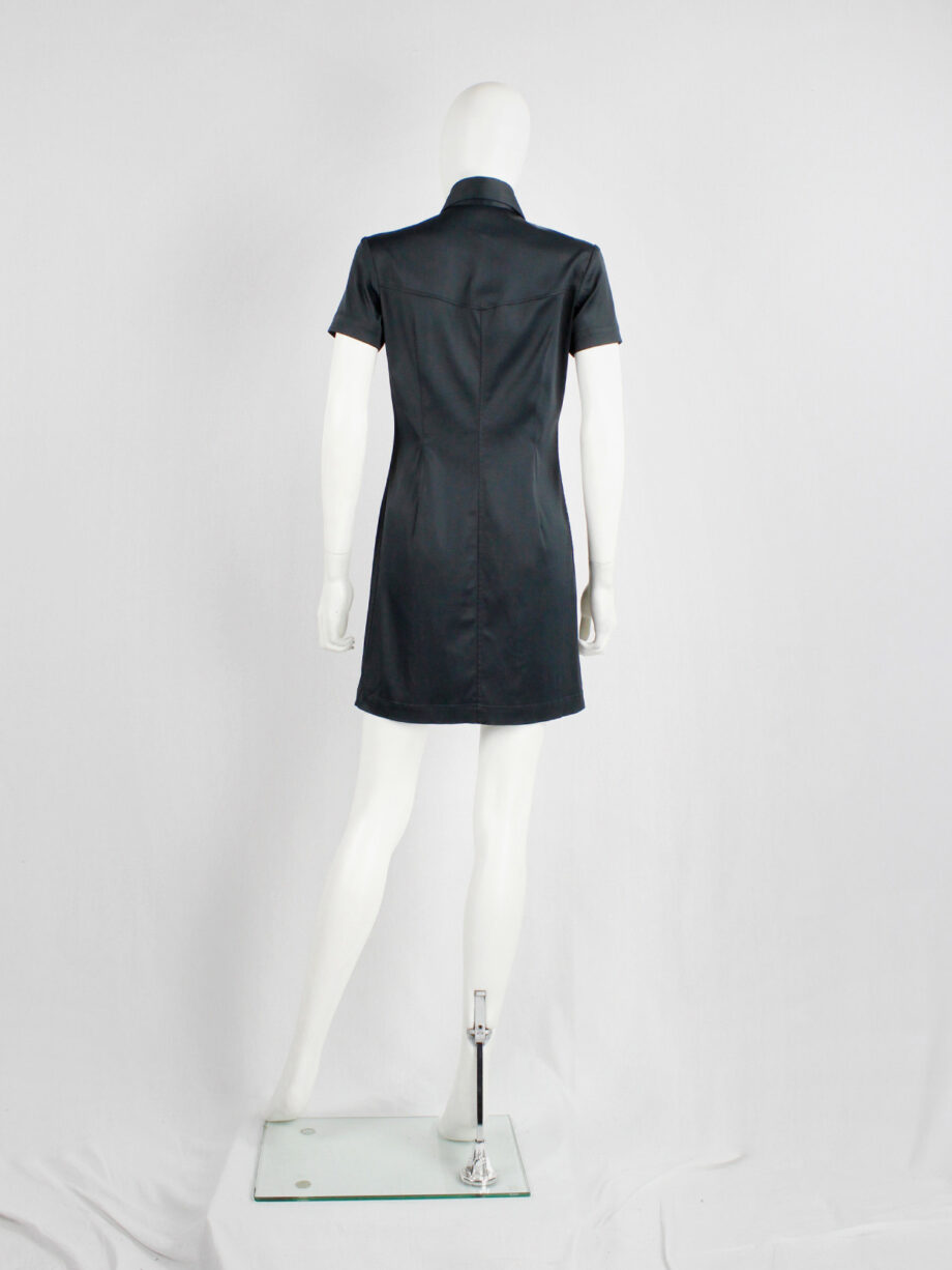 Lieve Van Gorp black short tailored shirtdress with high collar 1990s 90s (1)