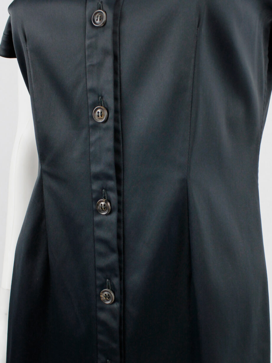 Lieve Van Gorp black short tailored shirtdress with high collar 1990s 90s (10)