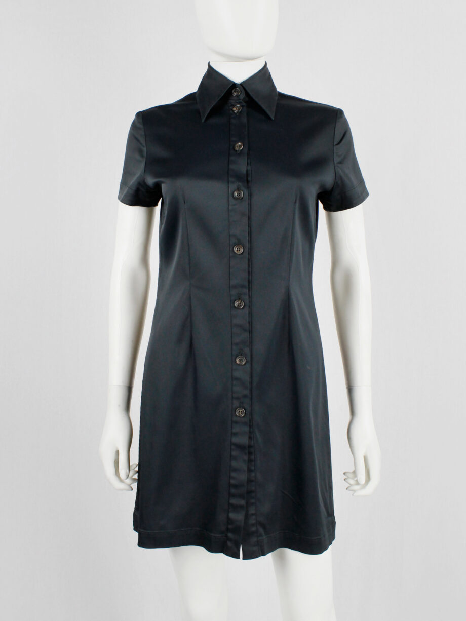 Lieve Van Gorp black short tailored shirtdress with high collar 1990s 90s (11)