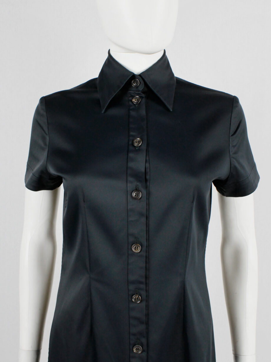 Lieve Van Gorp black short tailored shirtdress with high collar 1990s 90s (12)