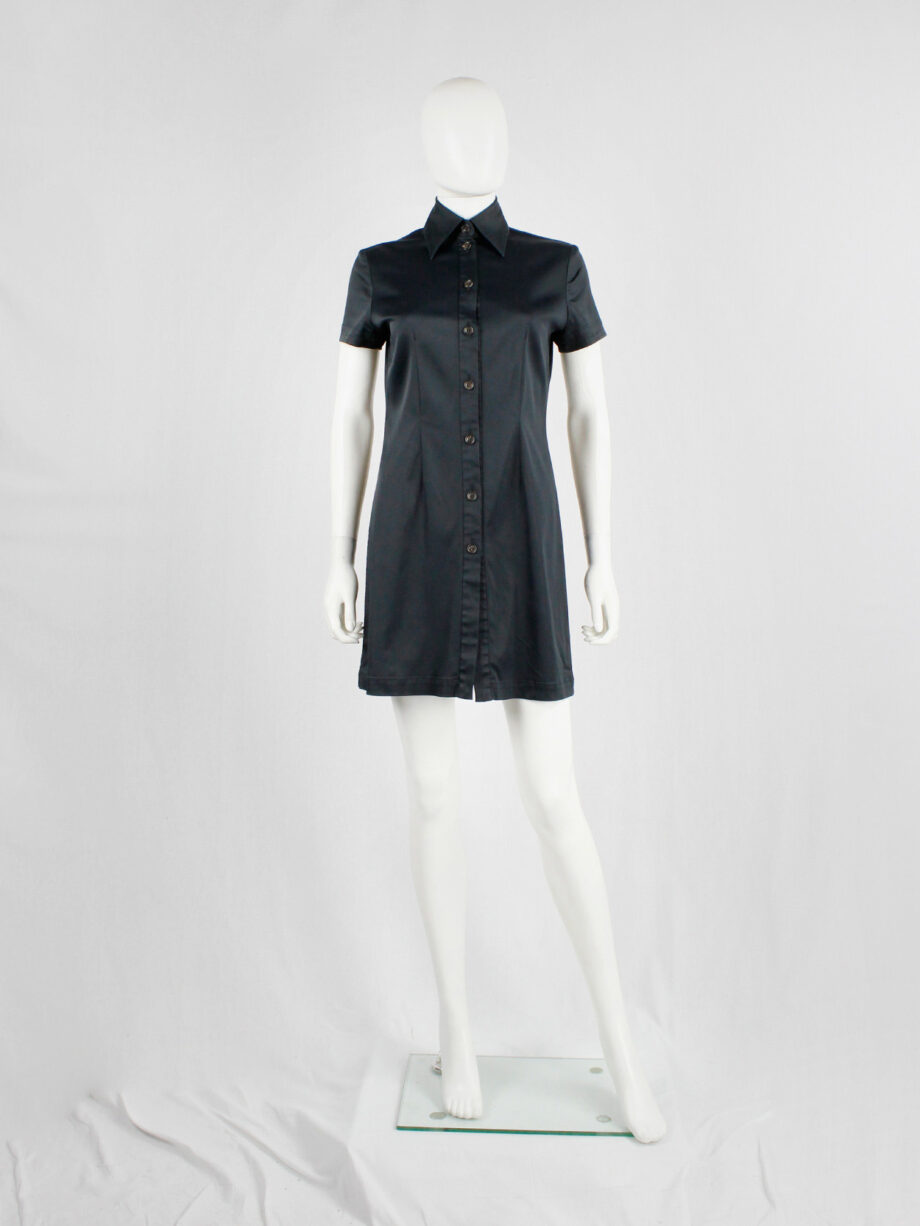 Lieve Van Gorp black short tailored shirtdress with high collar 1990s 90s (13)