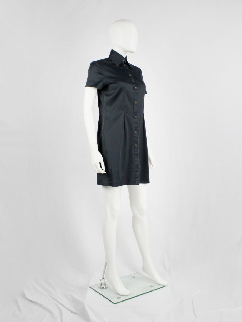 Lieve Van Gorp black short tailored shirtdress with high collar 1990s 90s (14)