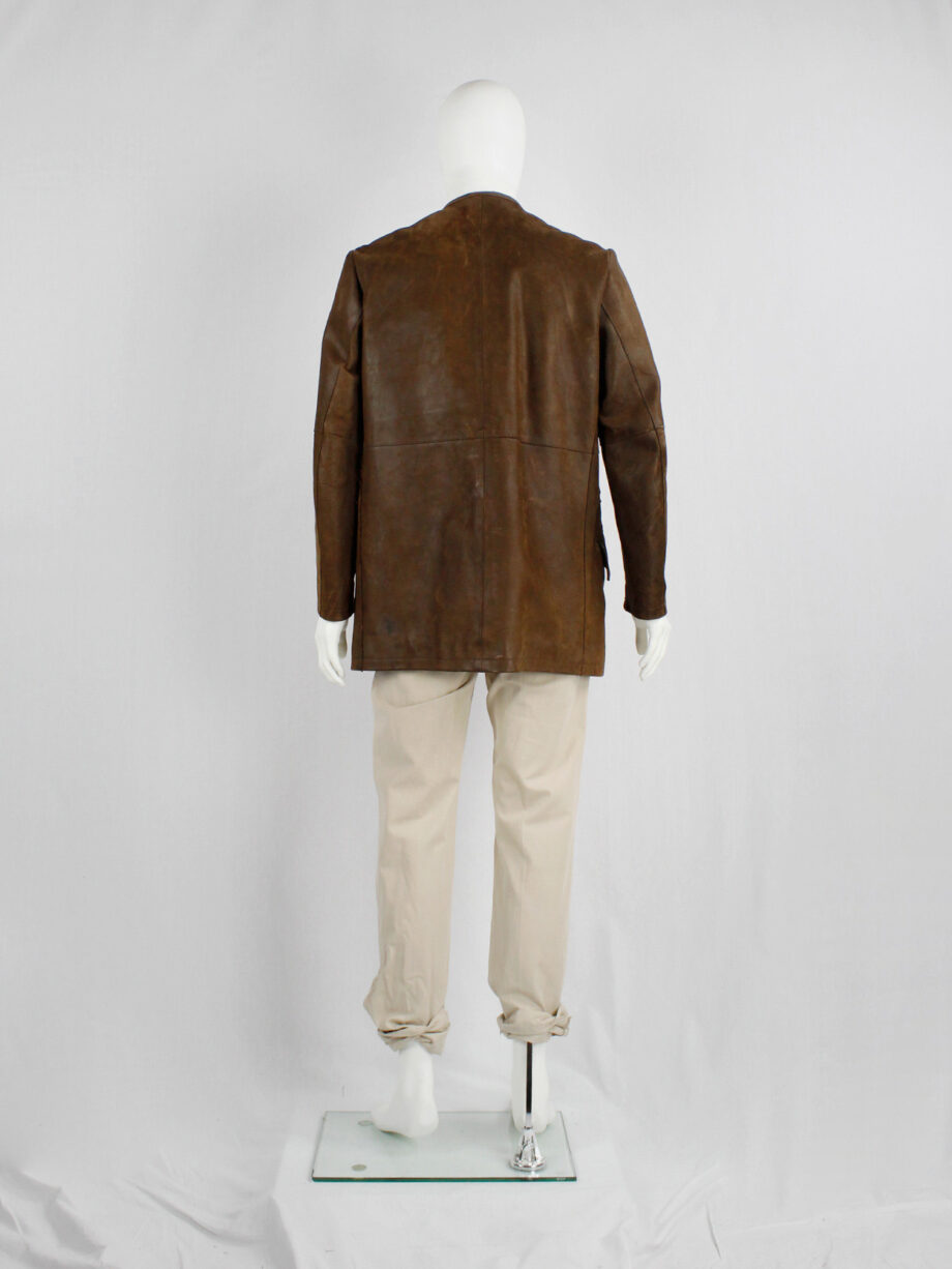 Lieve Van Gorp brown double breasted leather coat in thick leather 1993 1995 vaniitas (1)