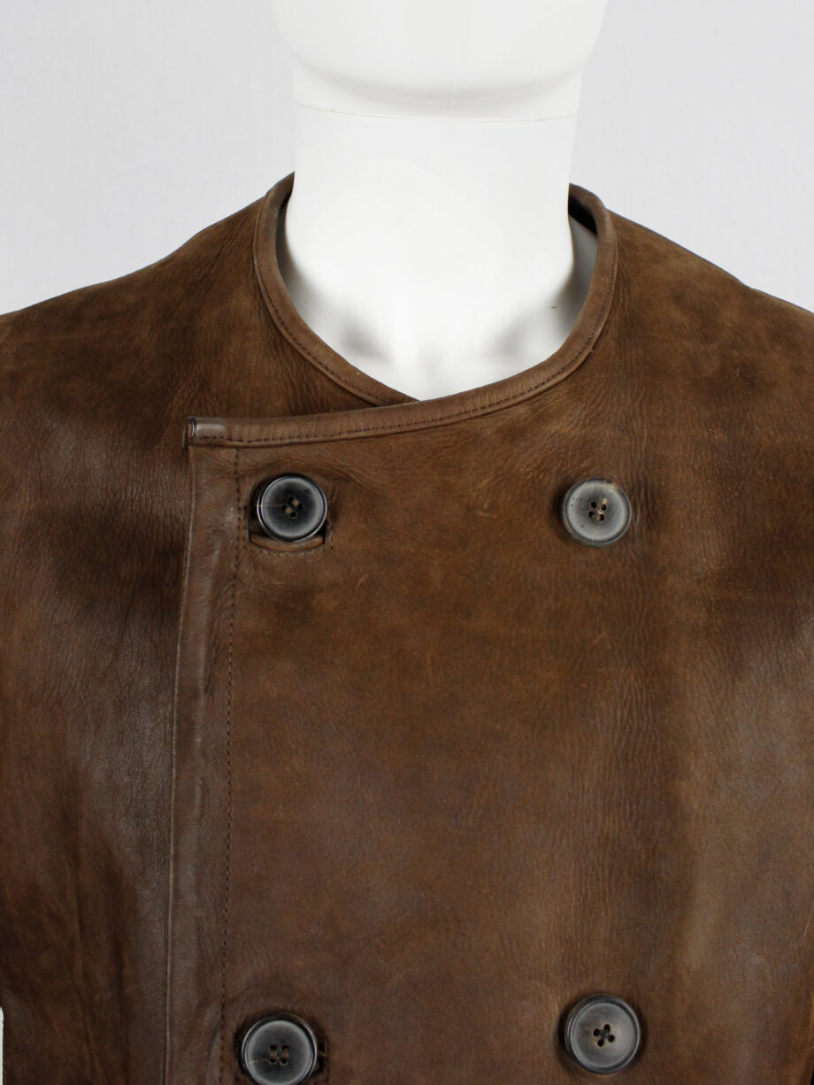 Lieve Van Gorp brown double breasted leather coat in thick leather 1993 1995 vaniitas (13)