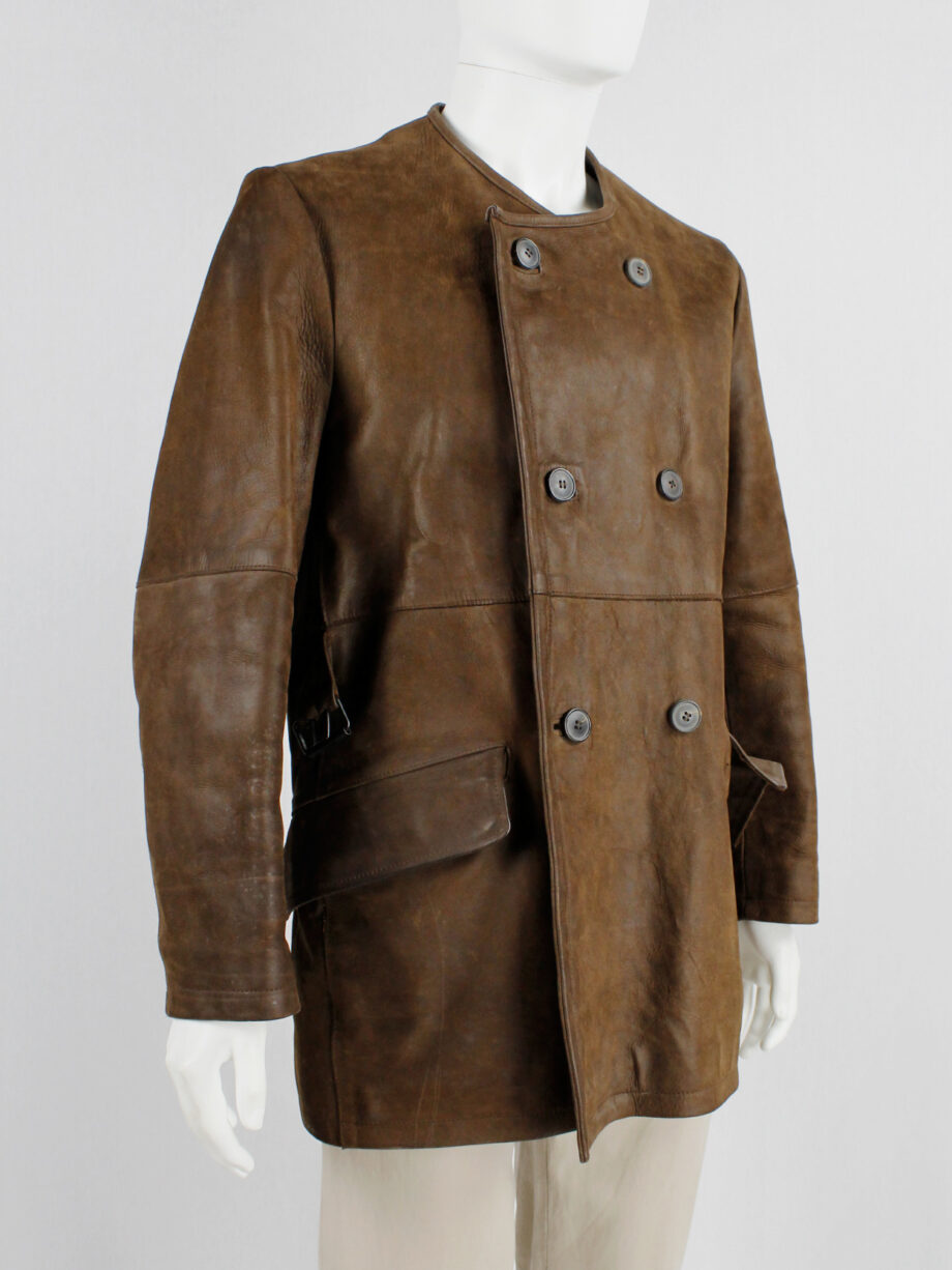 Lieve Van Gorp brown double breasted leather coat in thick leather 1993 1995 vaniitas (15)