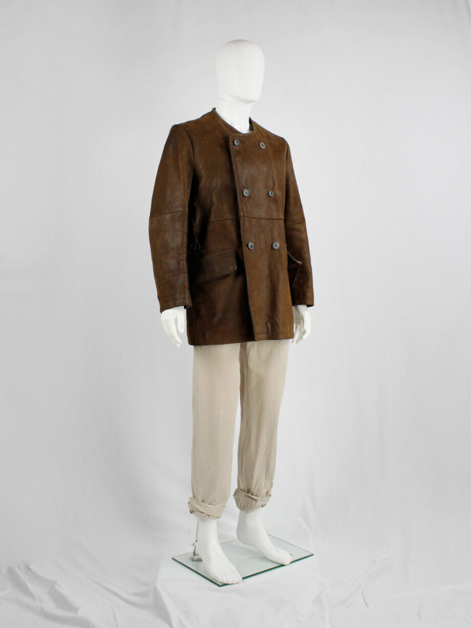 Lieve Van Gorp brown double breasted leather coat in thick leather 1993 1995 vaniitas (16)