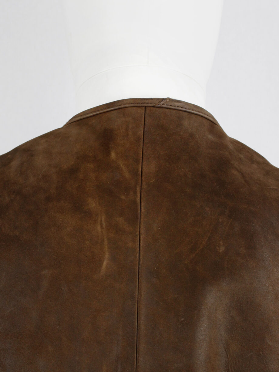 Lieve Van Gorp brown double breasted leather coat in thick leather 1993 1995 vaniitas (4)