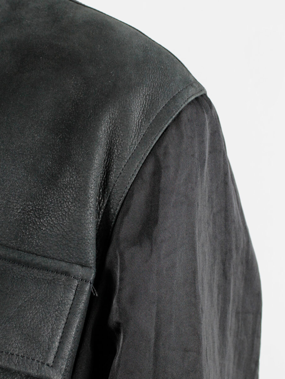Pour Deux black leather jacket with cargo pockets and contrasting sleeves and back (1)