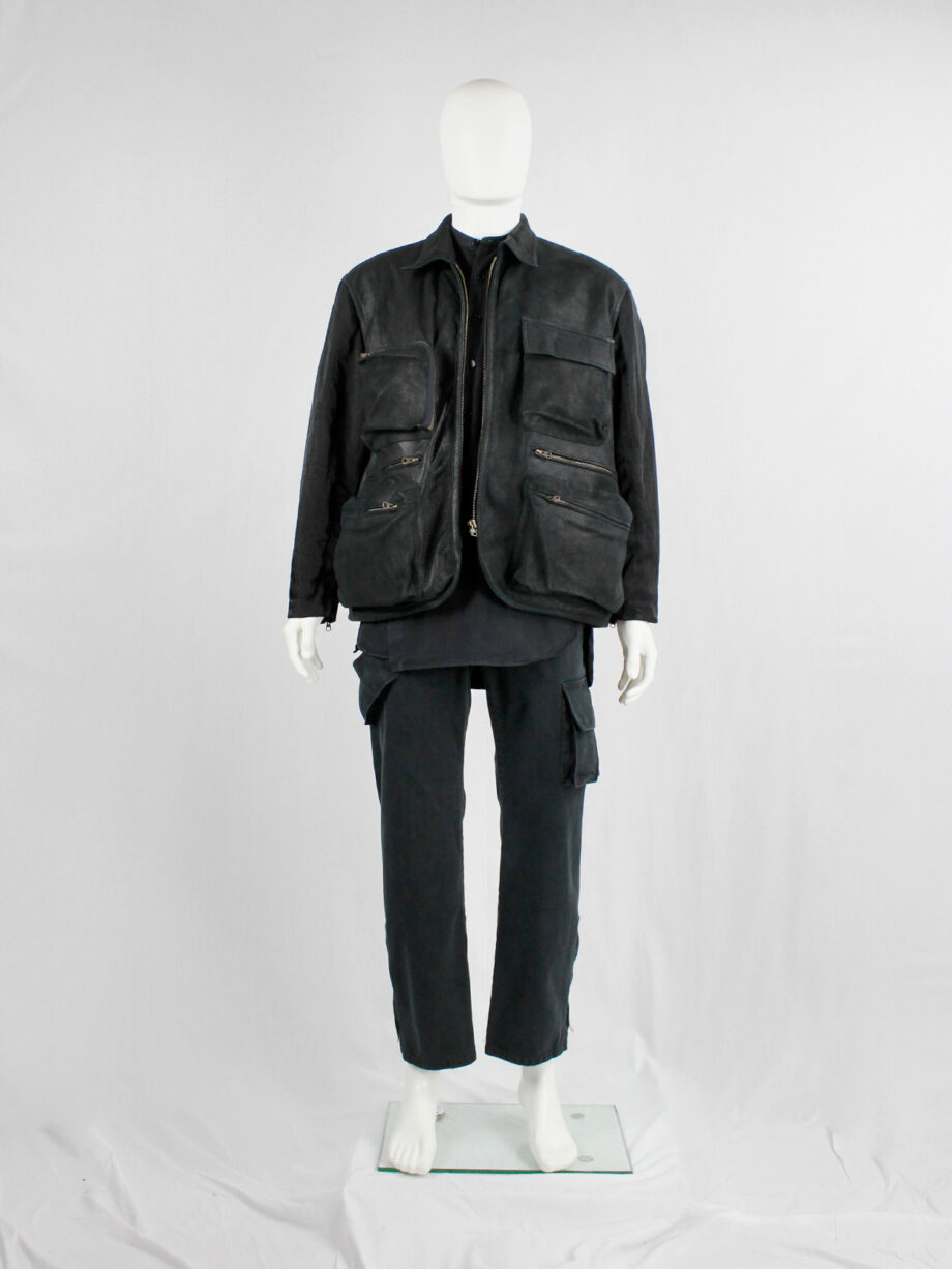 Pour Deux black leather jacket with cargo pockets and contrasting sleeves and back (12)