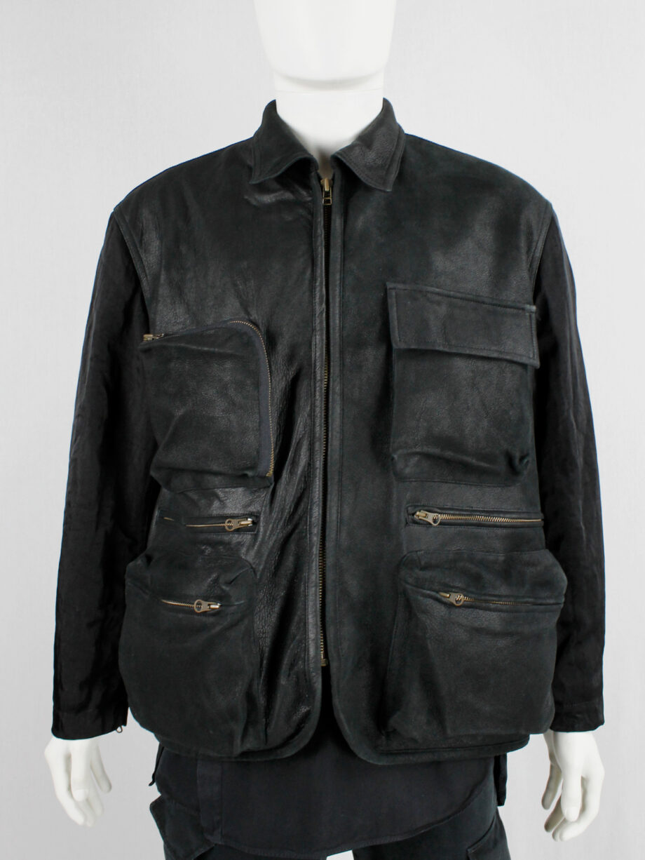 Pour Deux black leather jacket with cargo pockets and contrasting sleeves and back (14)