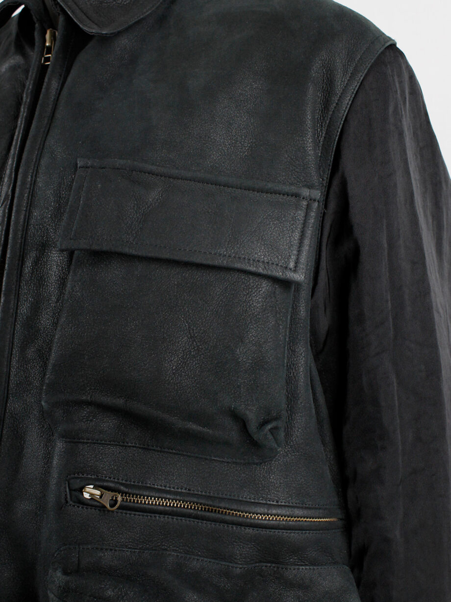 Pour Deux black leather jacket with cargo pockets and contrasting sleeves and back (17)