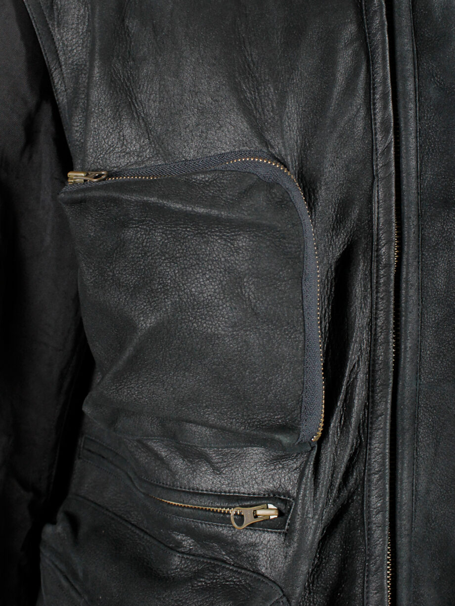 Pour Deux black leather jacket with cargo pockets and contrasting sleeves and back (19)