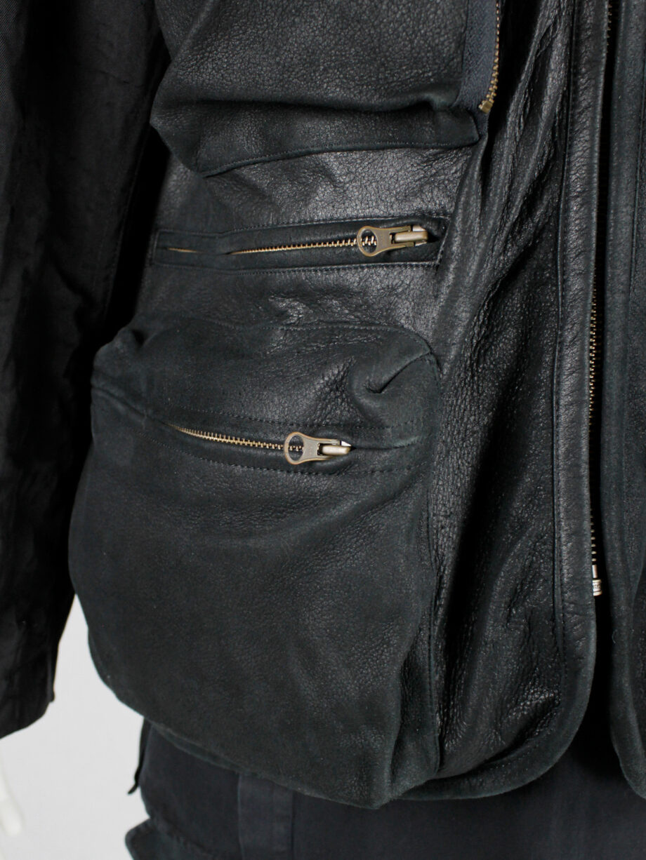 Pour Deux black leather jacket with cargo pockets and contrasting sleeves and back (20)