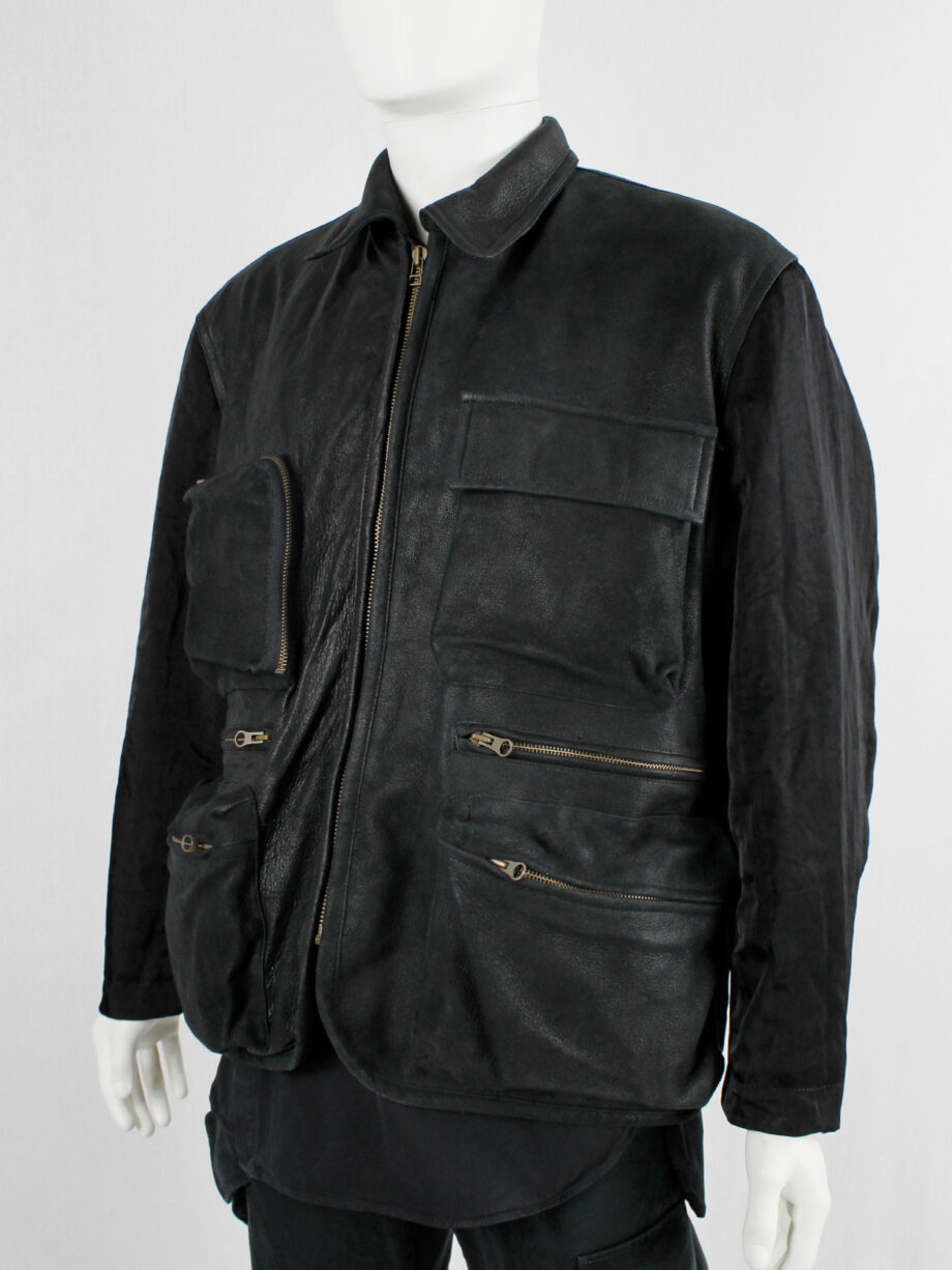 Pour Deux black leather jacket with cargo pockets and contrasting sleeves and back (21)