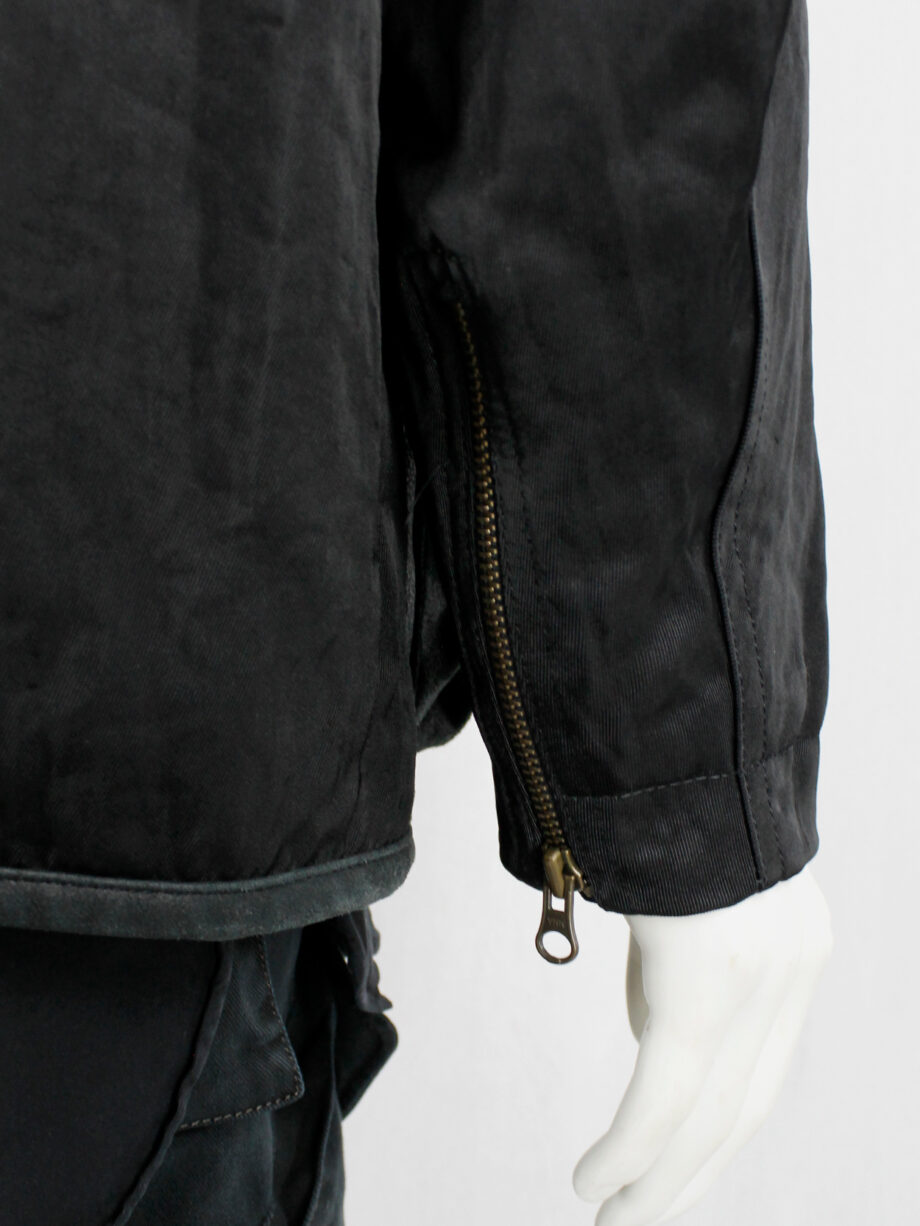 Pour Deux black leather jacket with cargo pockets and contrasting sleeves and back (5)