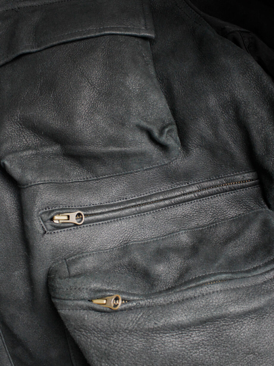 Pour Deux black leather jacket with cargo pockets and contrasting sleeves and back (6)