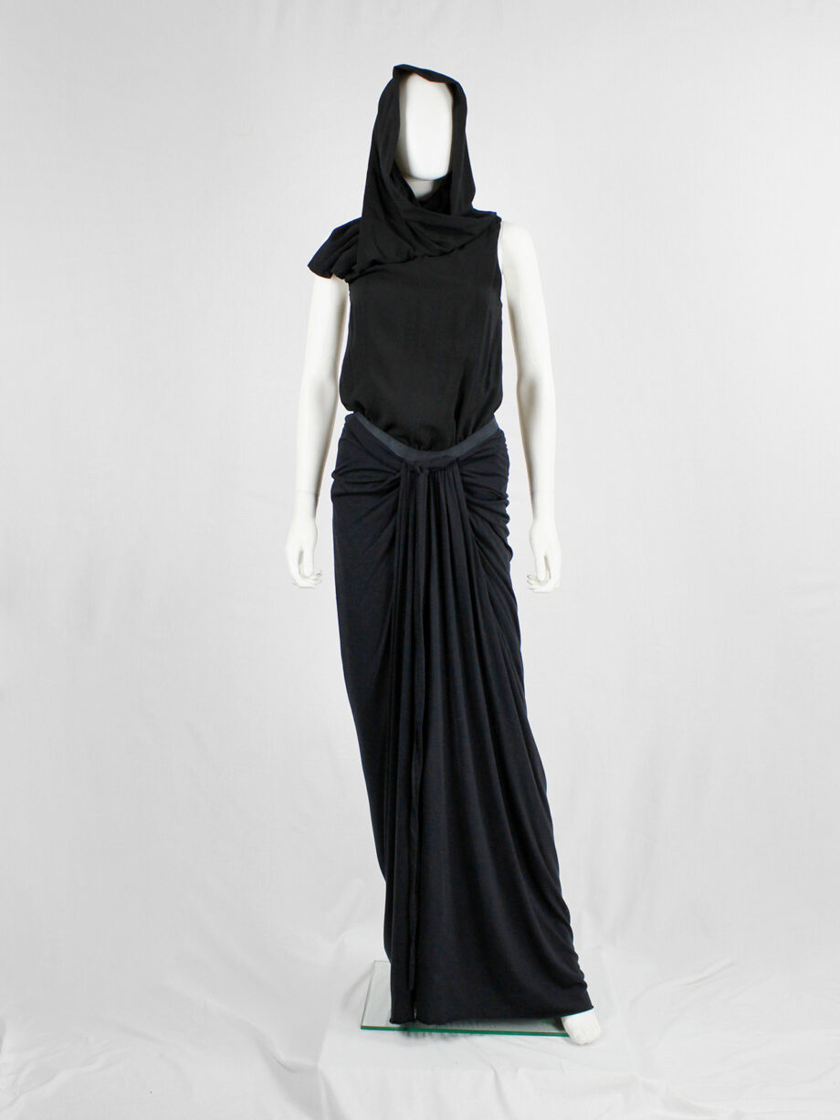 Rick Owens lilies black maxi skirt with fine pleated draping and front ties (10)