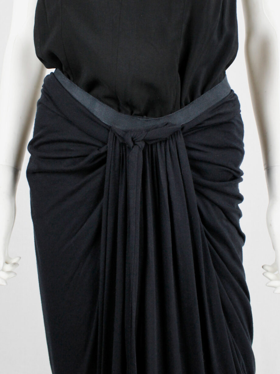 Rick Owens lilies black maxi skirt with fine pleated draping and front ties (12)