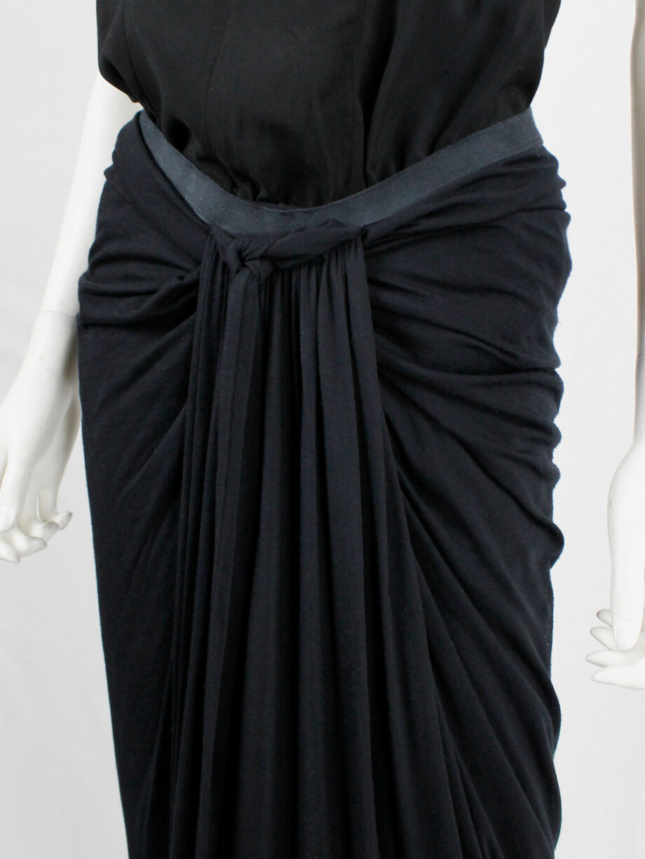 Rick Owens lilies black maxi skirt with fine pleated draping and front ties (13)