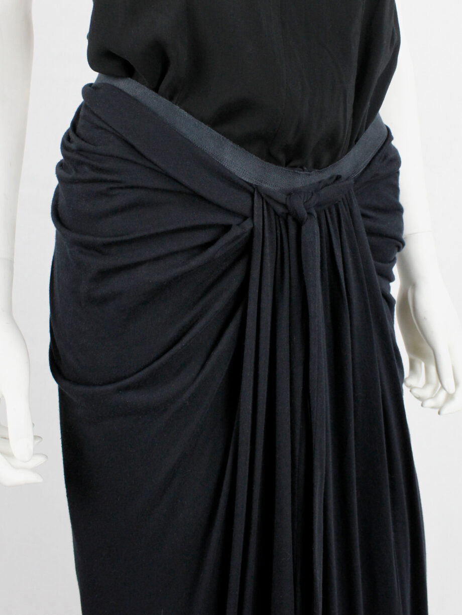 Rick Owens lilies black maxi skirt with fine pleated draping and front ties (14)