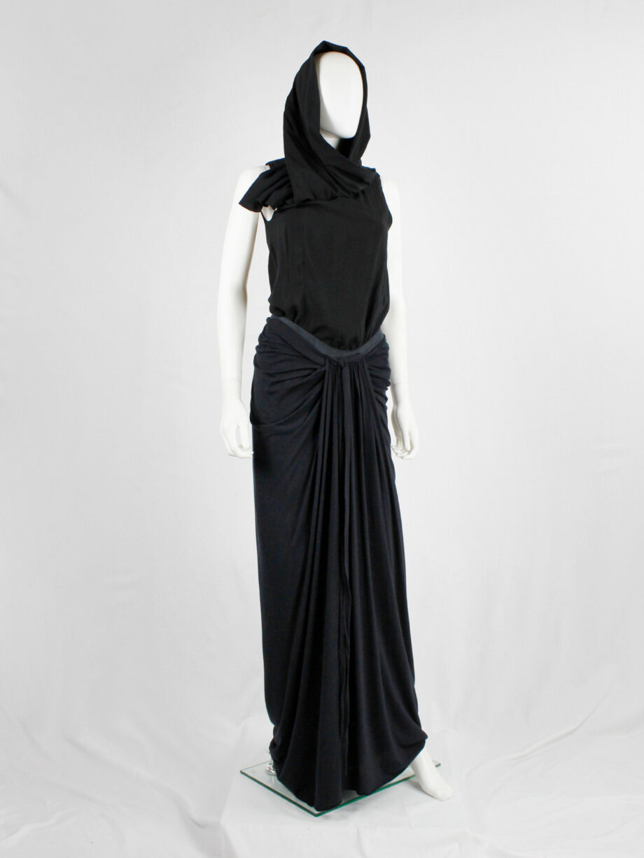Rick Owens lilies black maxi skirt with fine pleated draping and front ties (2)