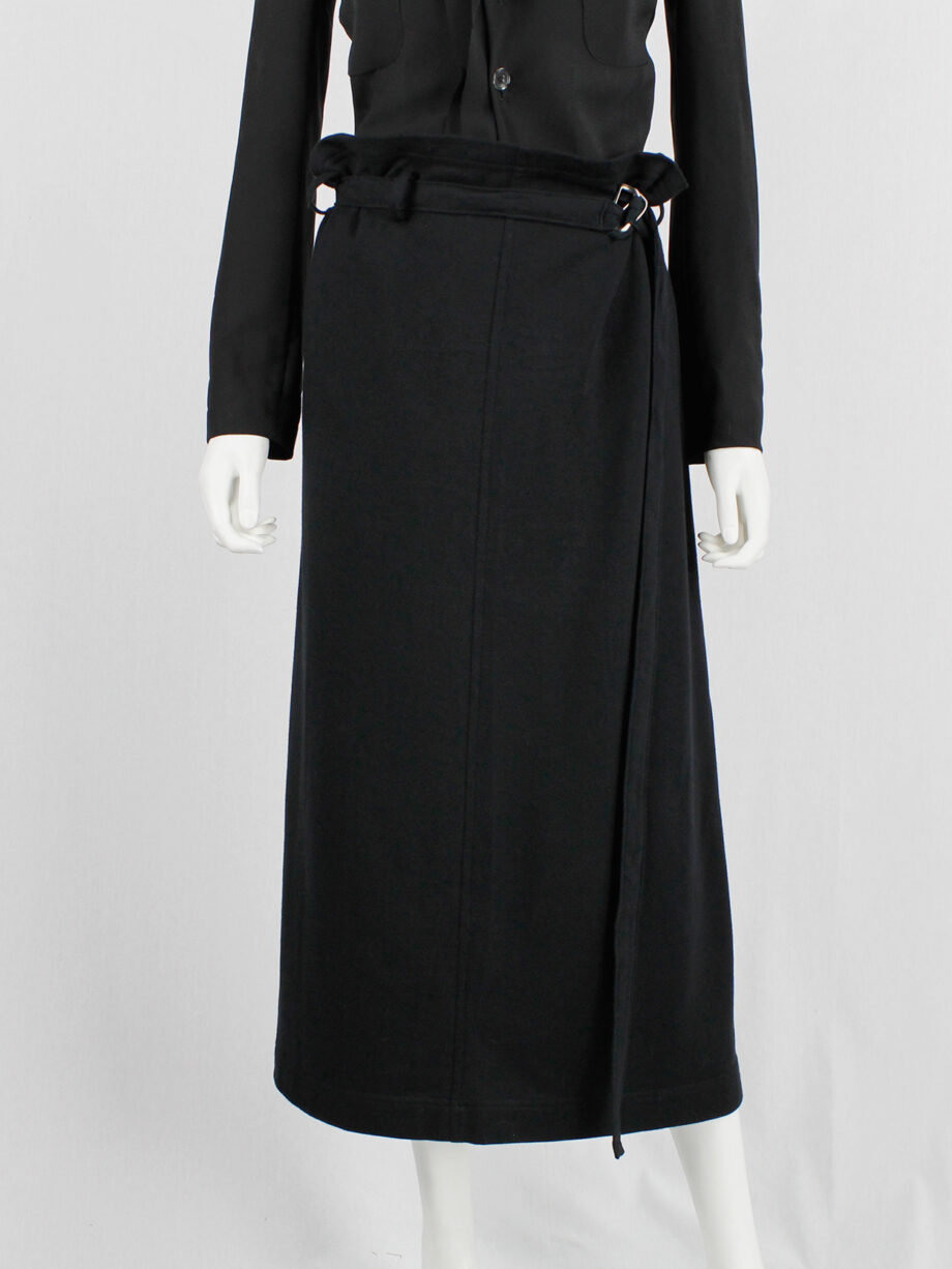 Y’s Yohji Yamamoto black maxi skirt with paperbag waist and gathered back pleat (10)