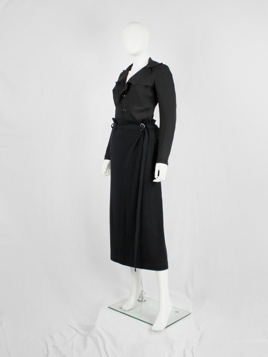 Y’s Yohji Yamamoto black maxi skirt with paperbag waist and gathered back pleat (12)