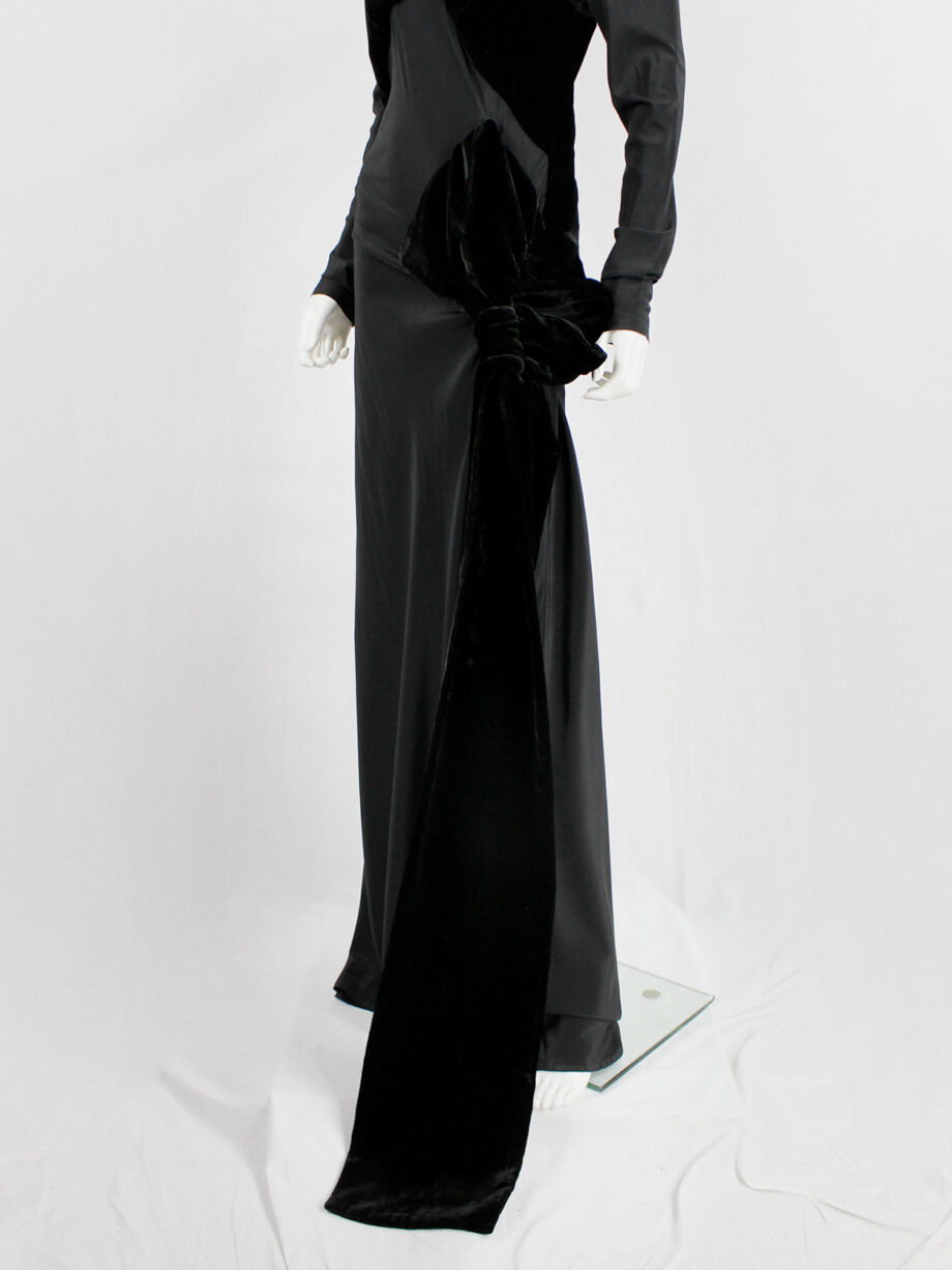 af Vandevorst black maxi dress with velvet bustier and unraveled bow fall 2017 couture (11)