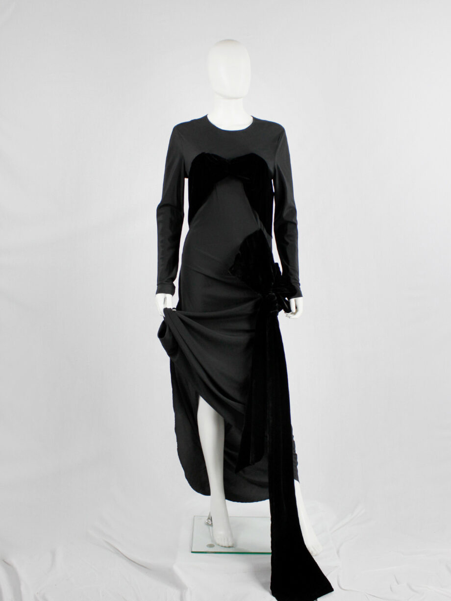 af Vandevorst black maxi dress with velvet bustier and unraveled bow fall 2017 couture (15)