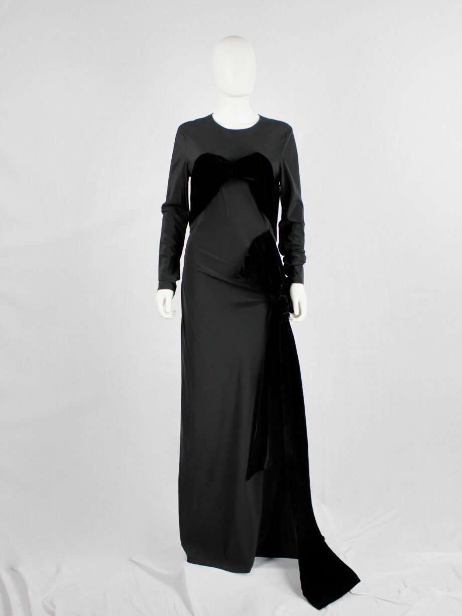 af Vandevorst black maxi dress with velvet bustier and unraveled bow fall 2017 couture (3)