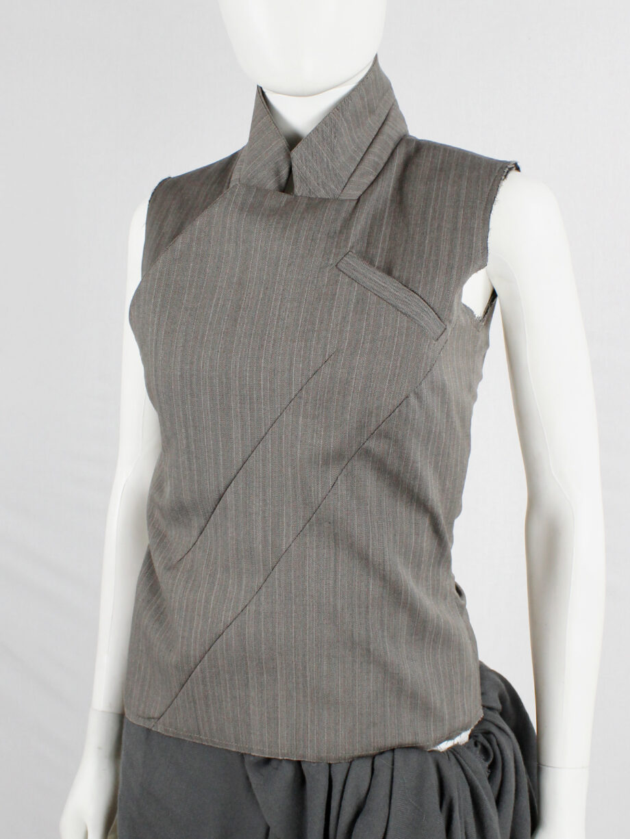 af Vandevorst brown pinstripe vest designed after a deconstructed men’s blazer fall 2016 (12)