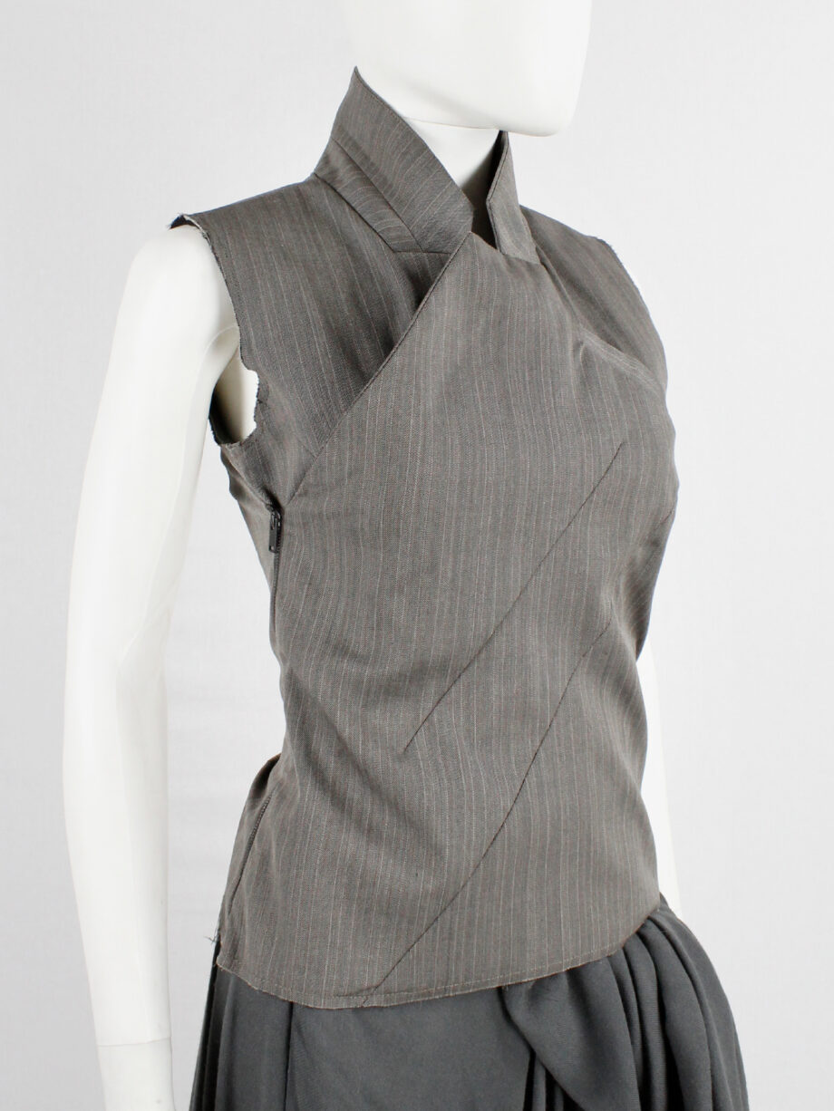 af Vandevorst brown pinstripe vest designed after a deconstructed men’s blazer fall 2016 (16)