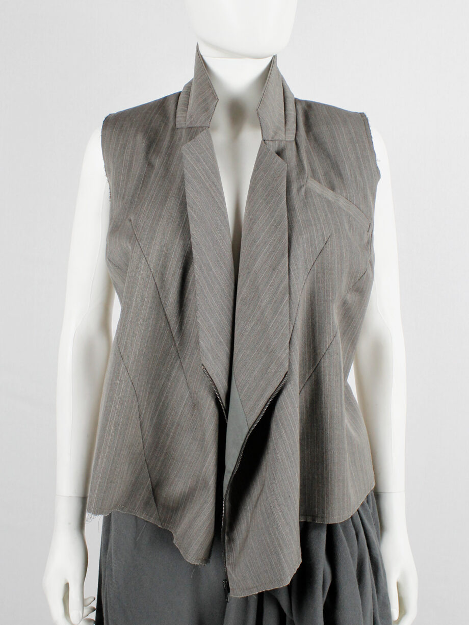 af Vandevorst brown pinstripe vest designed after a deconstructed men’s blazer fall 2016 (7)