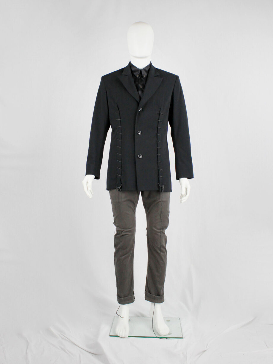 vaniitas Lieve Van Gorp black tailored blazer with two laced up front slits spring 2000 (12)