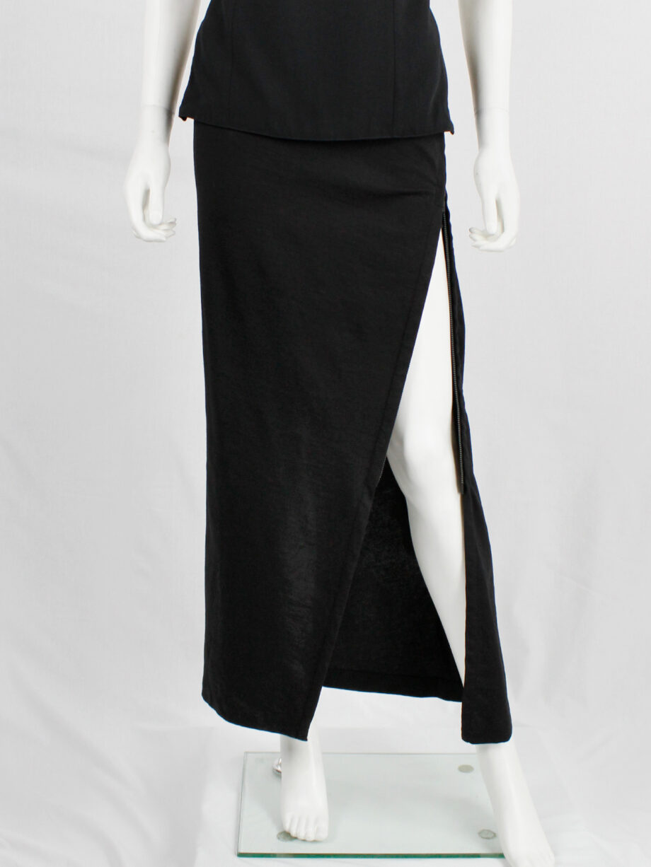 vintage Ann Demeulemeester black maxi skirt with diagonal zipper and adjustable slit fall 2012 (6)