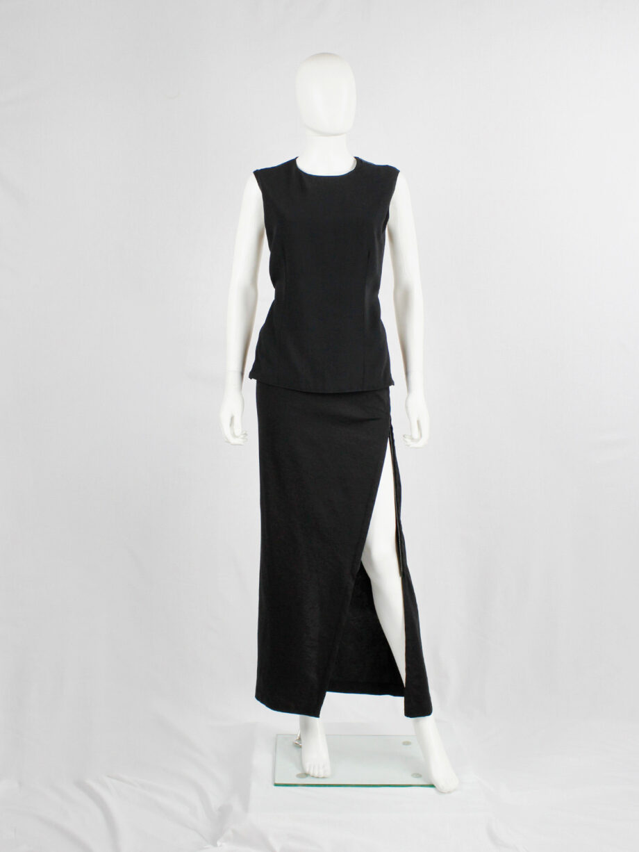 vintage Ann Demeulemeester black maxi skirt with diagonal zipper and adjustable slit fall 2012 (7)