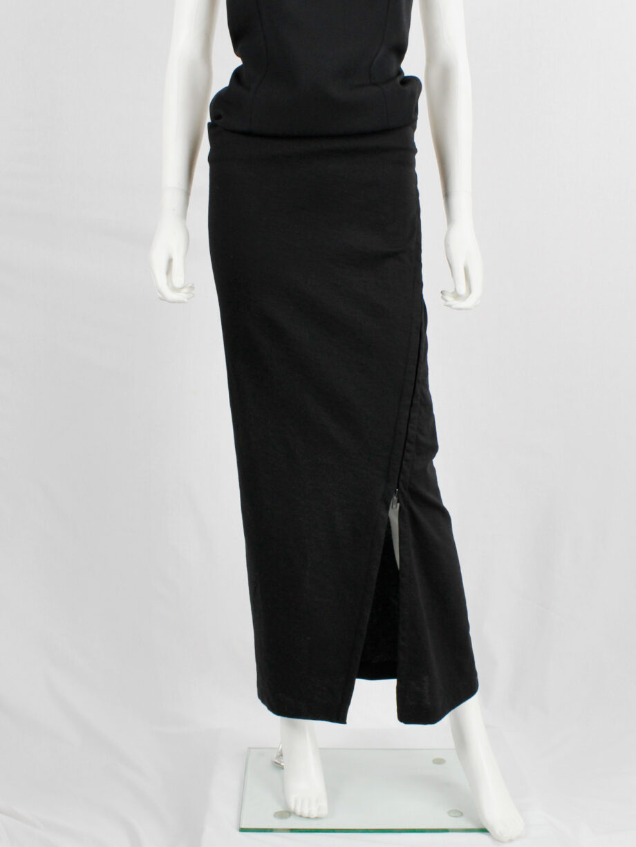 vintage Ann Demeulemeester black maxi skirt with diagonal zipper and adjustable slit fall 2012 (9)